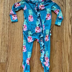 Posh Peanut Teal and Pink Floral Footies with Zipper